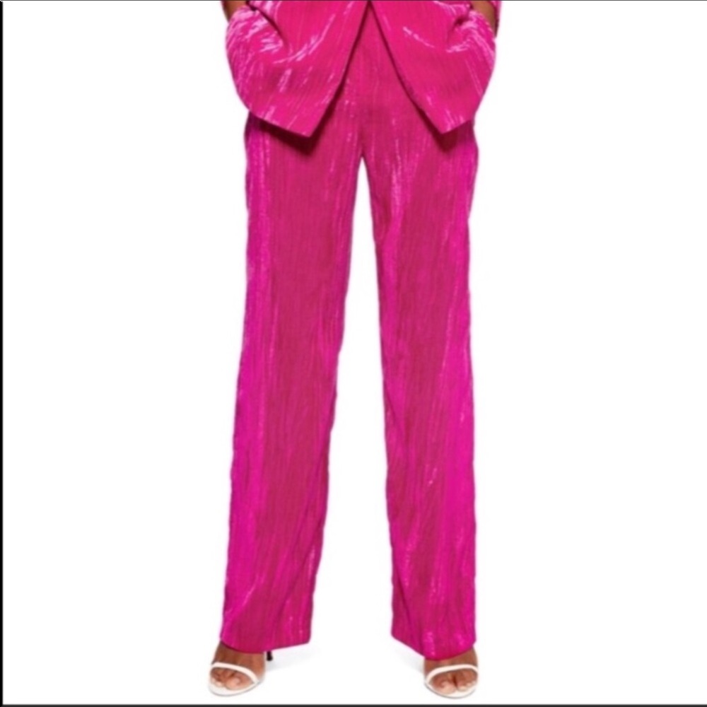 Topshop Crinkled Velvet Trouser - Hot Pink/Magenta
